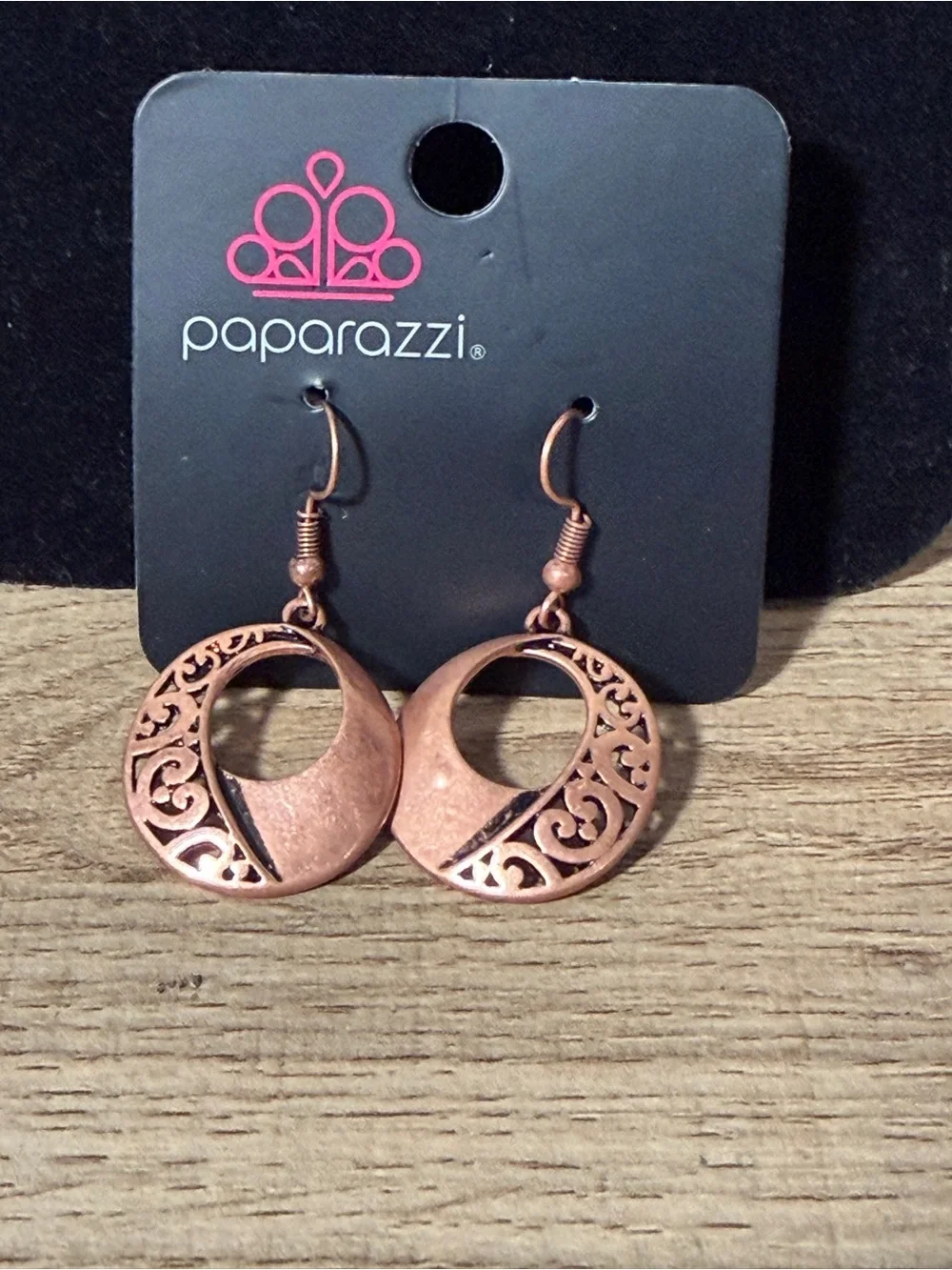 paparazzi Copper-Tone Crescent Filigree Circle Earrings
